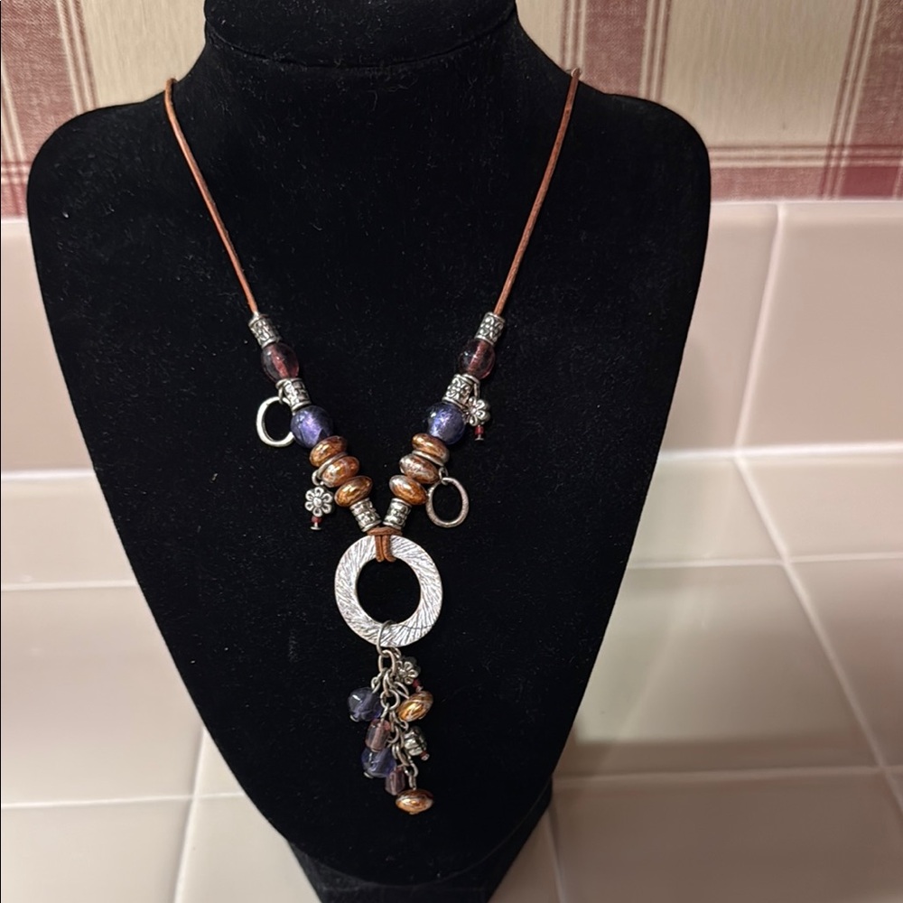 Brown and Purple Beaded Necklace